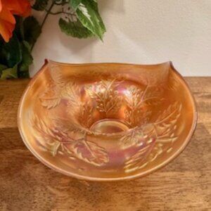 Fenton Marigold Carnival Glass Bowl Vintage Ruffled Thumbprint Dish Iridescent L